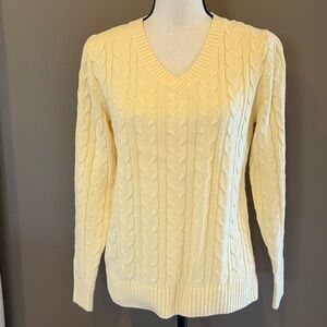 Croft & Barrow Soft Yellow Long Sleeve Cable Knit V-Neck, Size Small